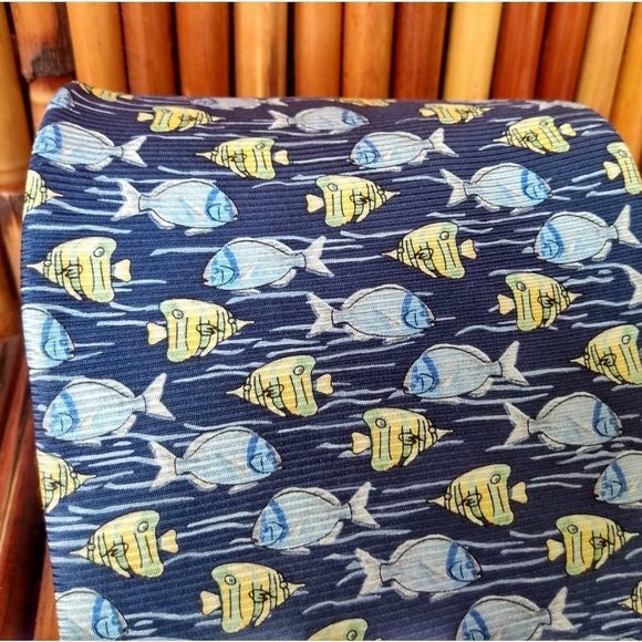 EUC TROPICALO by TANGO Tropical Blue & Yellow Tropical Fish 100% Silk Tie - Picture 5 of 7